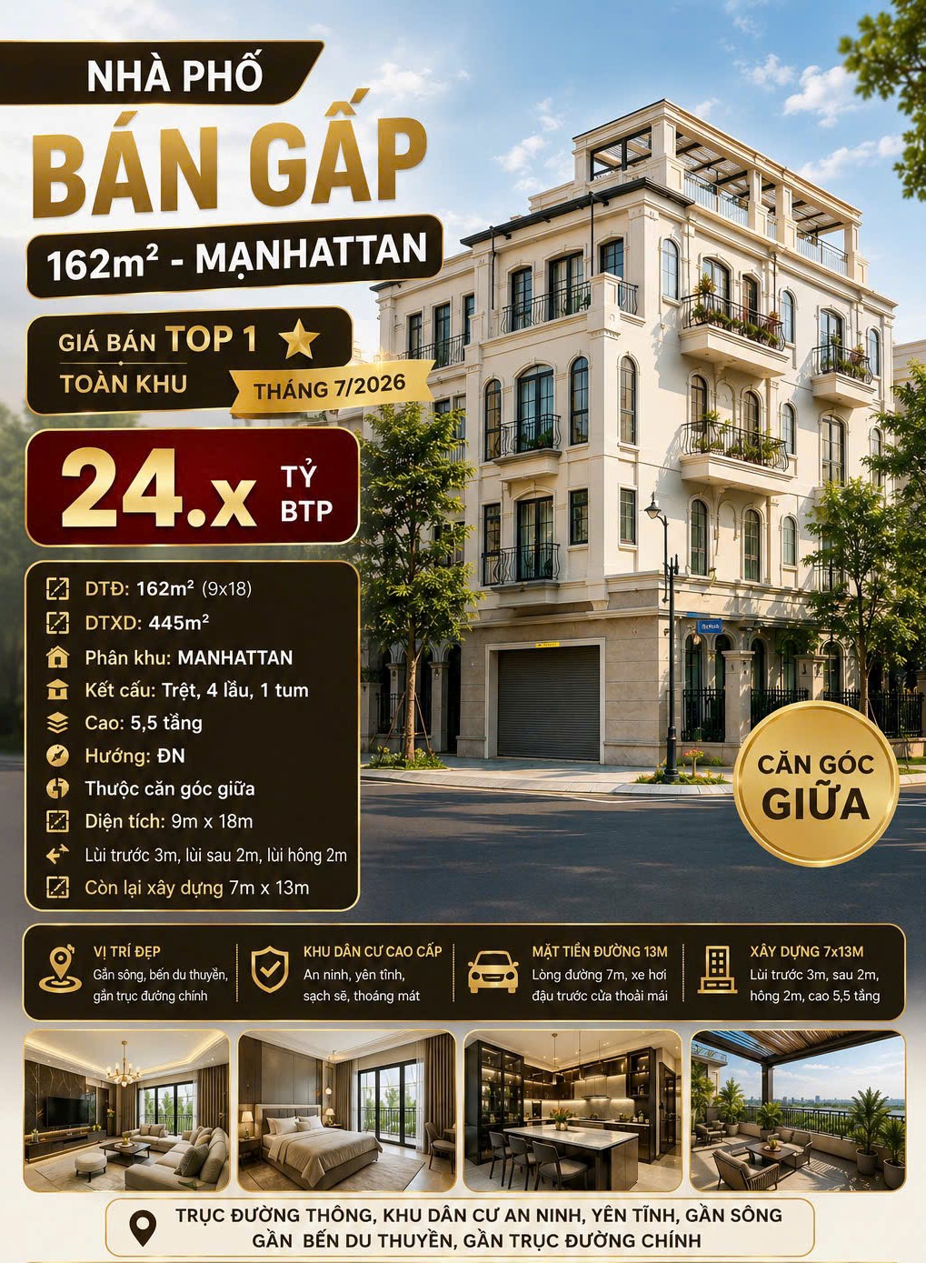 NHÀ PHỐ - BÁN GẤP-162m2 - MANHATTAN GIÁ BÁN TOP 1 TOÀN KHU VINHOMES GRAND PARK Tháng 7/2026
