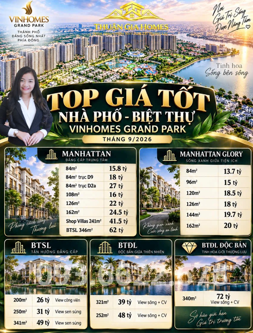 TOP GIÁ TỐT – NHÀ PHỐ – BIỆT THỰ VINHOMES GRAND PARK | THÁNG 9/2026